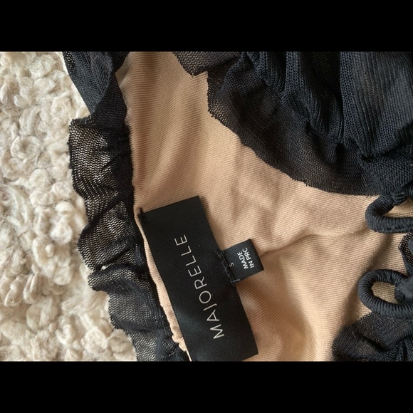 Majorelle darling mini dress small black ruched mesh off shoulder long sleeve - Picture 9 of 10